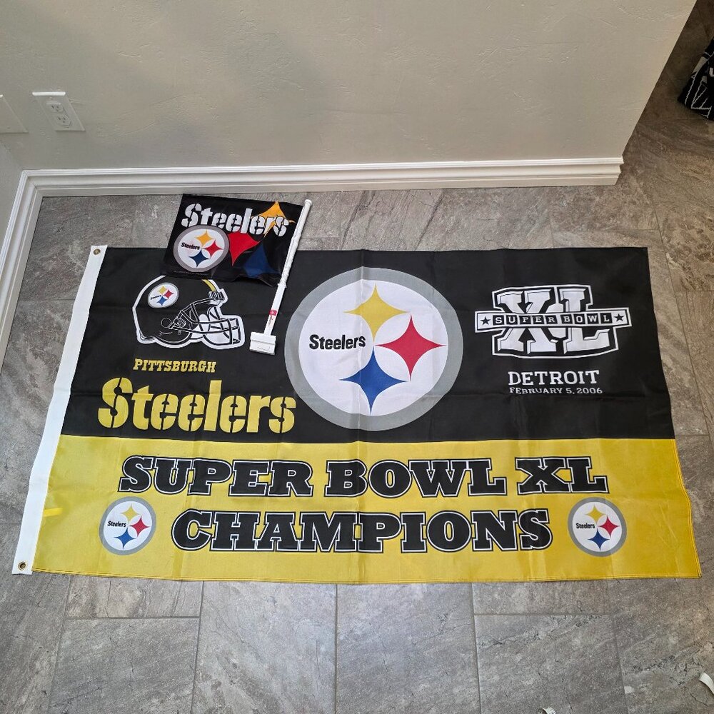 Pittsburgh Steelers Banner car flag NFL Football Super Bowl Champions 3x5 ft
